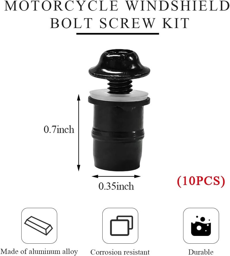 MUQIDA 10 PCS Motorcycle Windshield Bolts Screws Kit, Aluminum Alloy Motorbike Windscreen Body Fasteners, Universal Windshield Mounting Bolts with Wrench for Motorcycle Fairings (Black) - Image 2